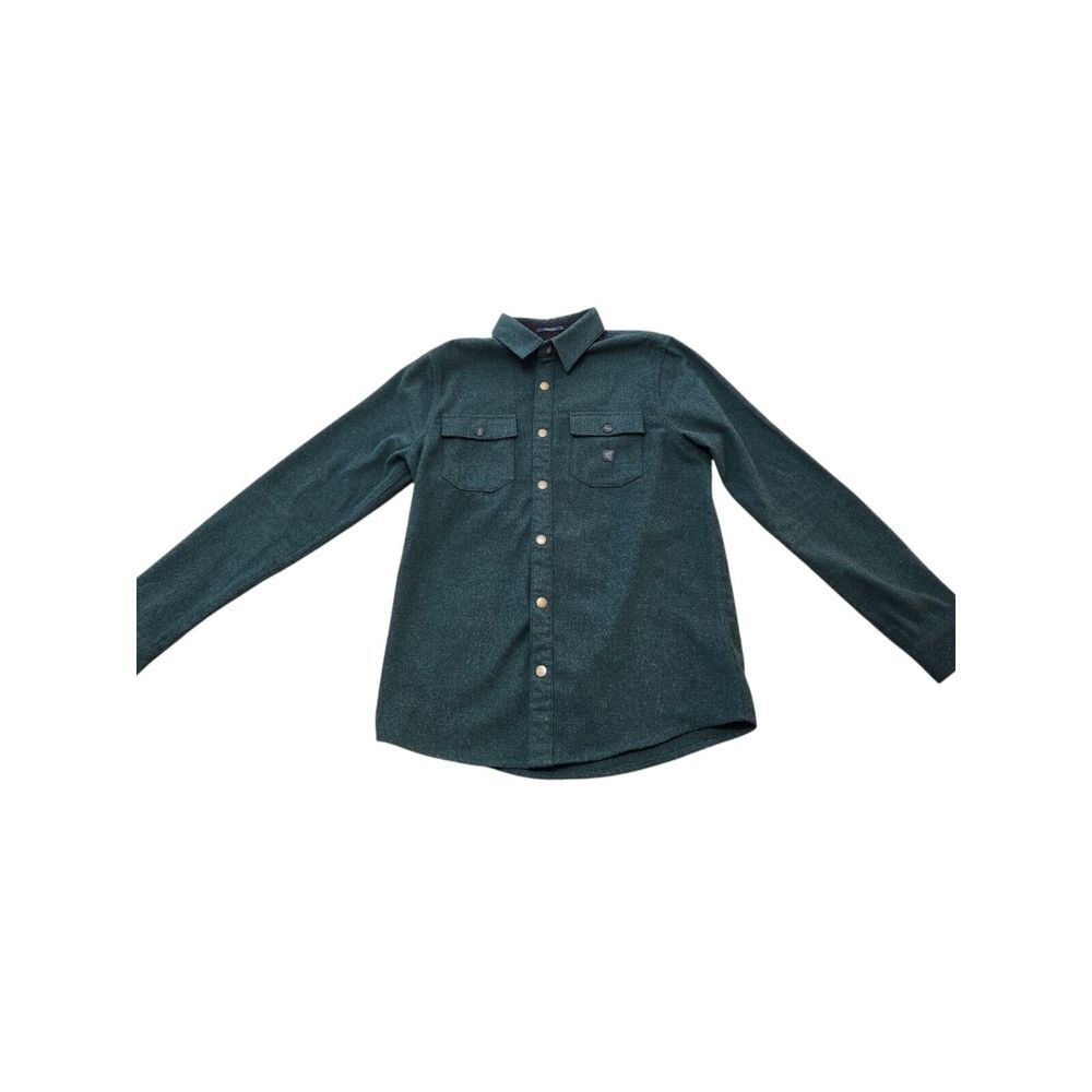 Roark Flannel Shirt Mens Medium Forest Green Wool Blend Snaps Elbow Patches